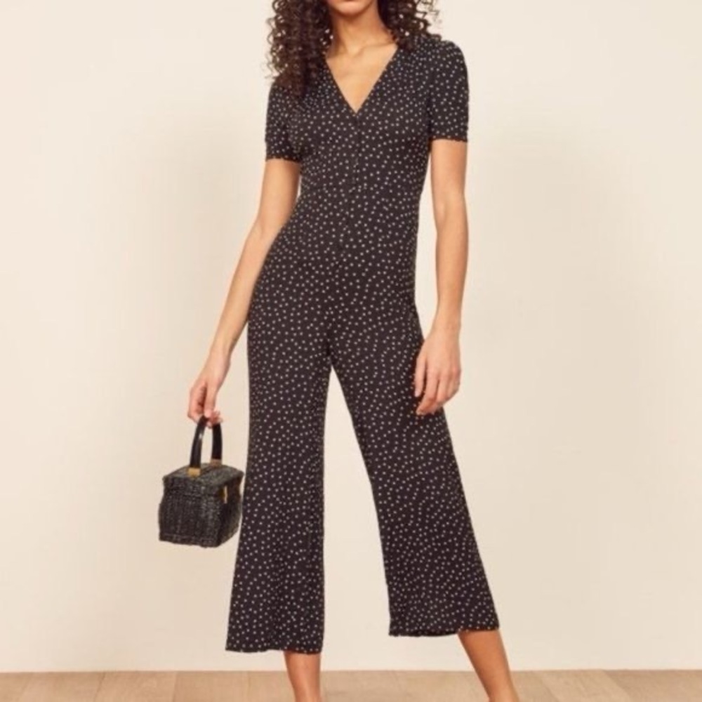 Reformation Black Polka Dot Jumpsuit size 0